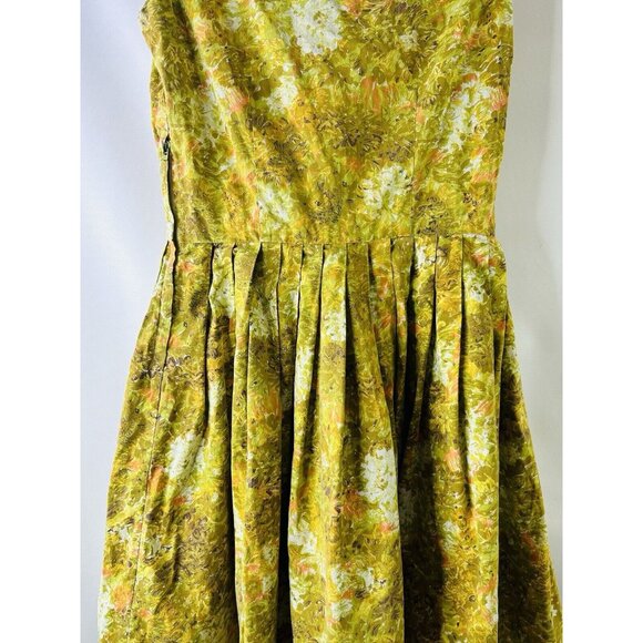VTG 50s Handmade Floral Pleated House Hostess Dress Womens Small - Picture 3 of 6